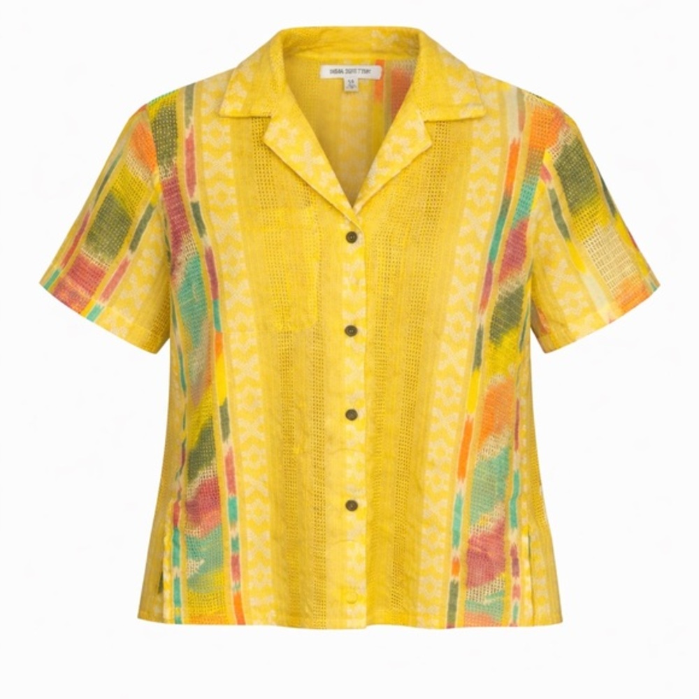 Urban Outfitters Yellow Textured Knit Button Front Shirt XS Boho Retro